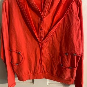 Vibrant Red Button-Up Hoodie